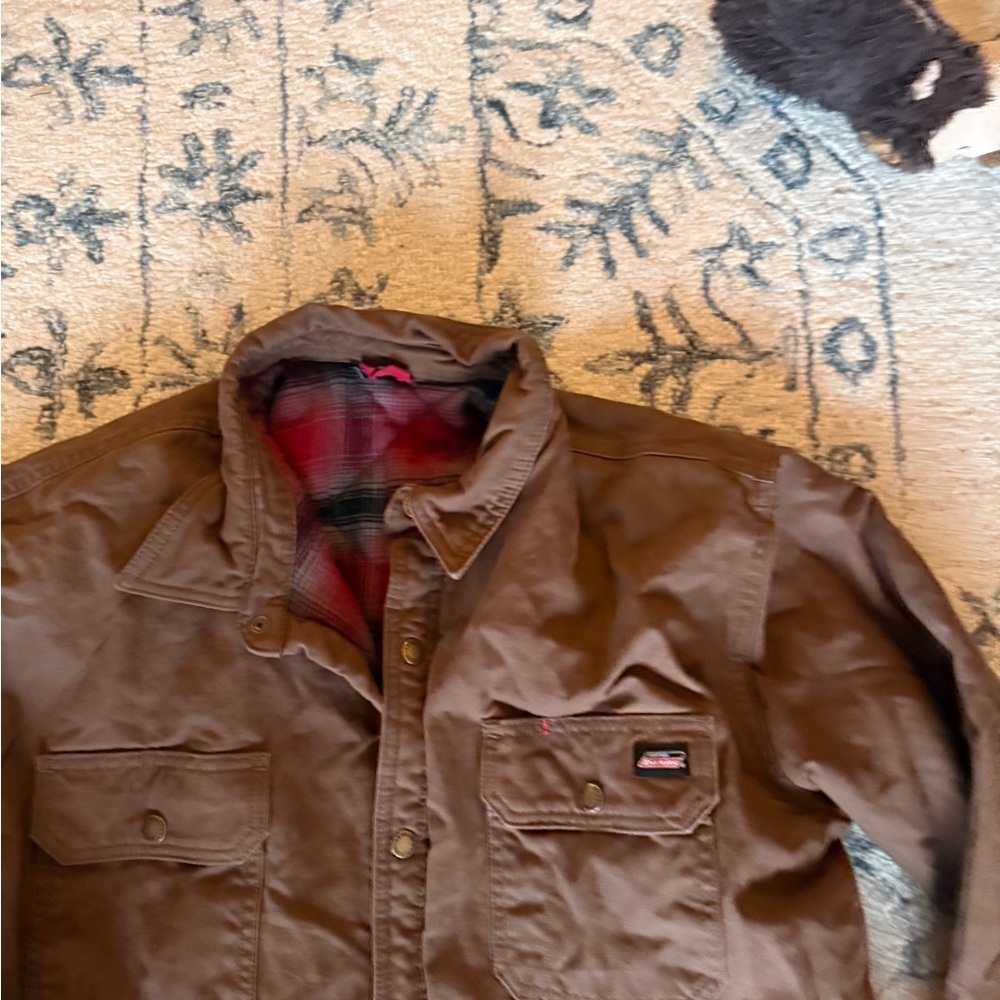 Dickies Brown Canvas Field Jacket with Red Plaid Lining - Picture 2 of 4